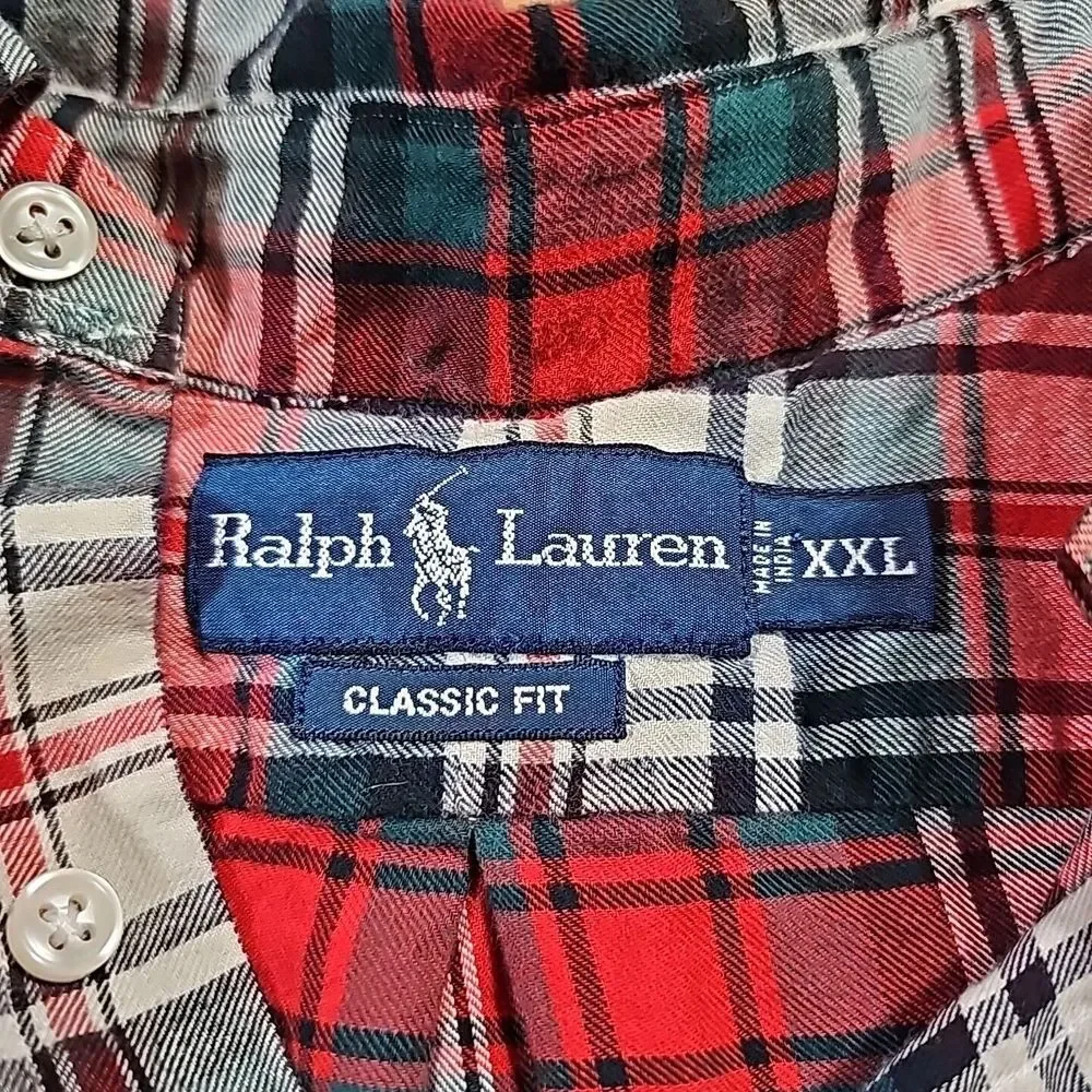 Polo Ralph Lauren Shirt Mens 2XL Flannel Button Up Long Sleeve Plaid Classic Fit